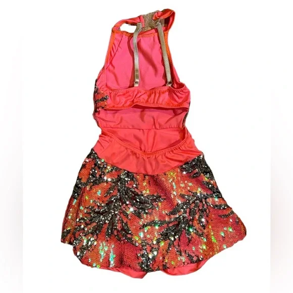 Costume Gallery Coral Sequins Halter Jazz Dance Costume Size Child Medium - Picture 2 of 3